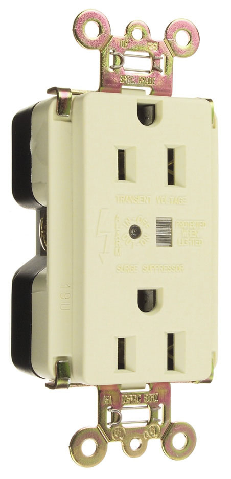 Product image for Pass & Seymour 5262-SP Surge Protective Extra Heavy-Duty Duplex Receptacle, Back & Side Wire, 15A 125V - Brown