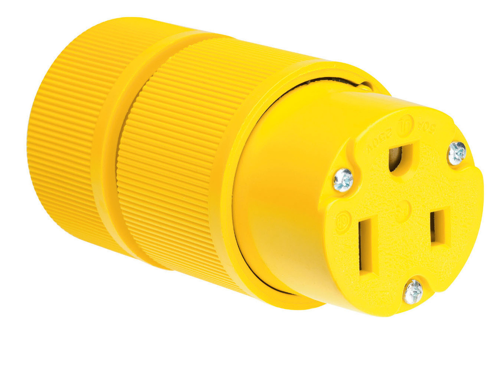 Product image for Pass & Seymour D0653 Gator Grip Connector, 2pole 3wire, 50amp 250V Grounding - Yellow