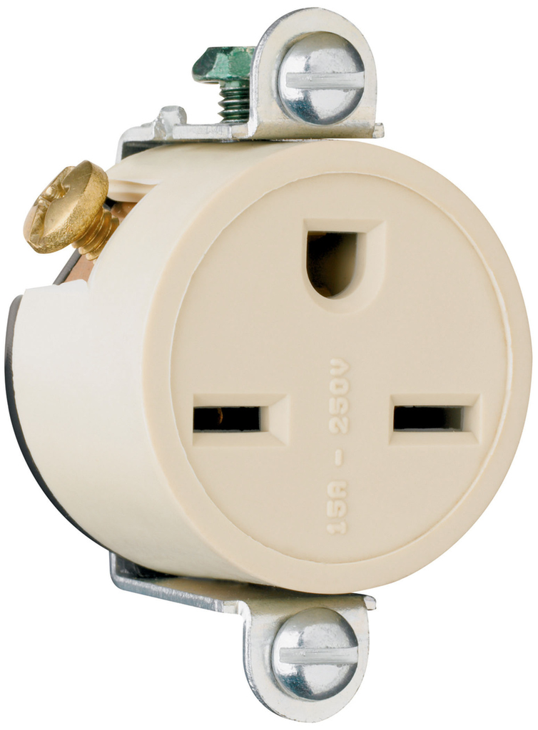 Product image for Pass & Seymour 5658-I Commercial Grade Short Strap Single Receptacle, Side Wire, 15A 250V - Ivory