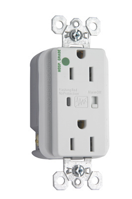 Product image for Pass & Seymour 8200-WSP Hospital Grade Surge Protective Duplex Receptacle, Back & Side Wire, 15A 125V - White