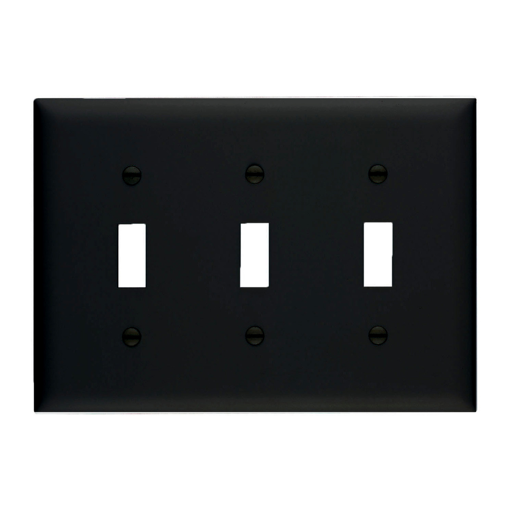 Product image for Pass & Seymour TP3-BK 3Gang Wall Plate, Toggle Switch, Nylon, Standard - Black