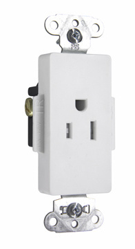 Product image for Pass & Seymour TR26261-W 15 Amp 125 VAC 2-Pole 3-Wire NEMA 5-15R White Nylon Face Tamper-Resistant Single Receptacle