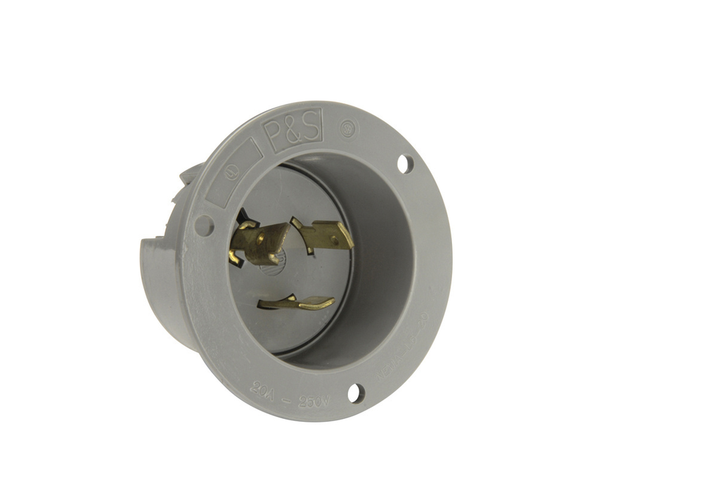 Product image for Pass & Seymour L620-FI 20 Amp 250 Volt 3-Wire NEMA L6-20P Gray Brass Locking Device Flanged Inlet