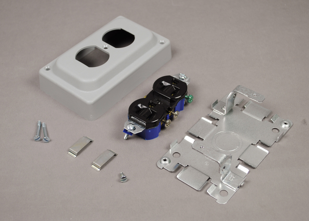 Product image for Wiremold 1543GL 5-1/16 x 3-1/16 x 1-5/16" 125 Volt 15 Amp NEMA 5-15R Galvanized Steel Grounding Duplex Receptacle and Cover