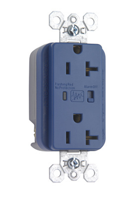 Product image for Pass & Seymour 5362-BLSP Surge Protective Extra Heavy-Duty Duplex Receptacle, Back and Side Wire, 20Amp 125Volt, Blue