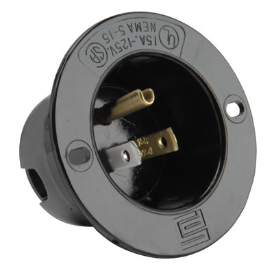 Product image for Pass & Seymour 5278-SSBK Straight Blade Flanged Inlet 3wire 15A 125V - Black