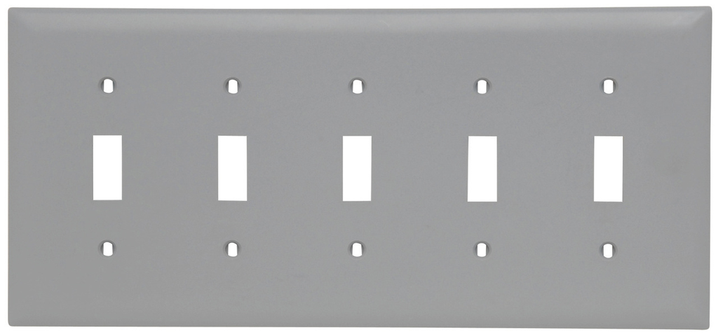 Product image for Pass & Seymour TP5-GRY 5Gang Wall Plate, Toggle Switch, Nylon, Standard - Gray