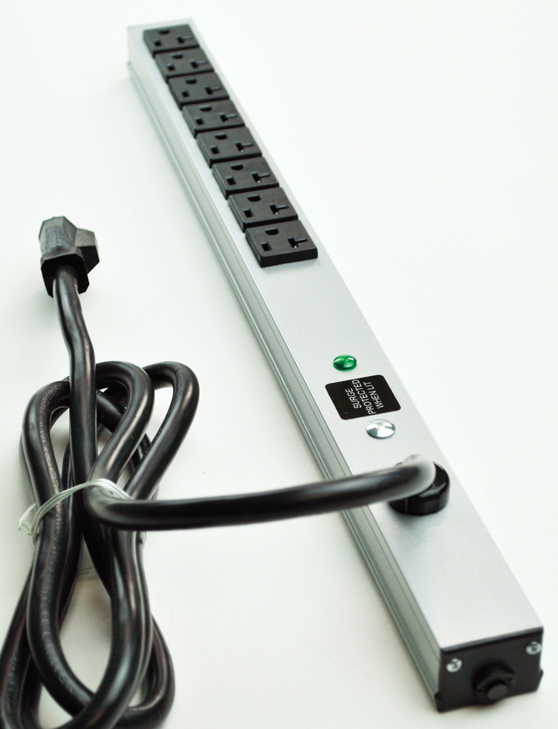 Product image for Wiremold 2008BCS20R CabinetMate Plug-In Outlet Center Unit / 120V/20A / 20" long / 8 O/L / 6' cord / Computer Grade Surge