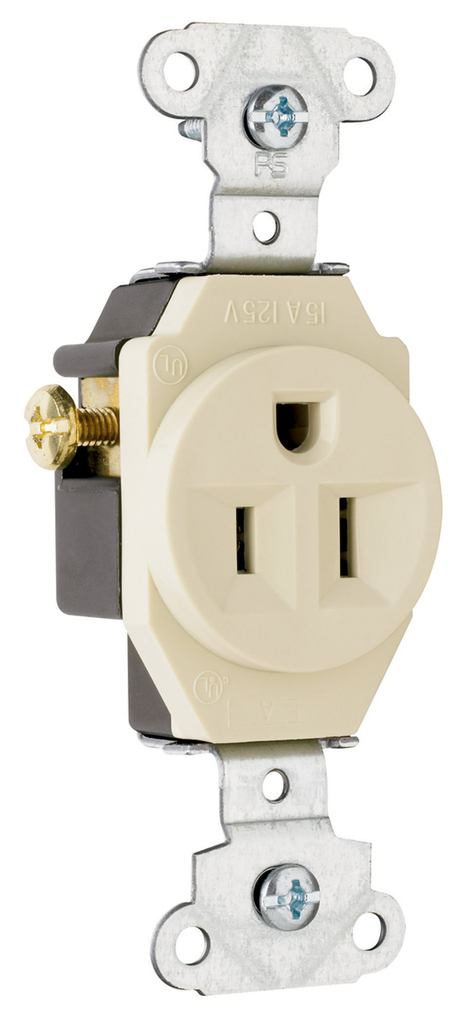 Product image for Pass & Seymour 5251-LA Heavy-Duty Spec Grade Single Receptacle, Side Wire 15A 125V - Light Almond