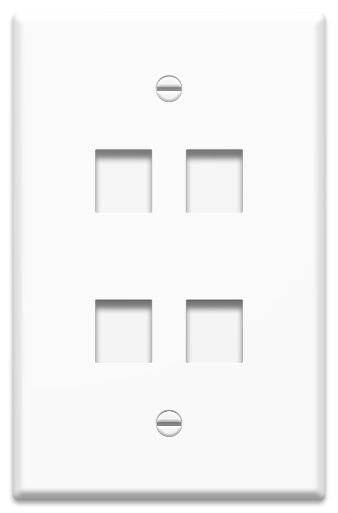 Product image for On-Q WP3304-WH 1-Gang 4-Port White High Impact Flame Retardant Plastic Oversized Keystone Wallplate