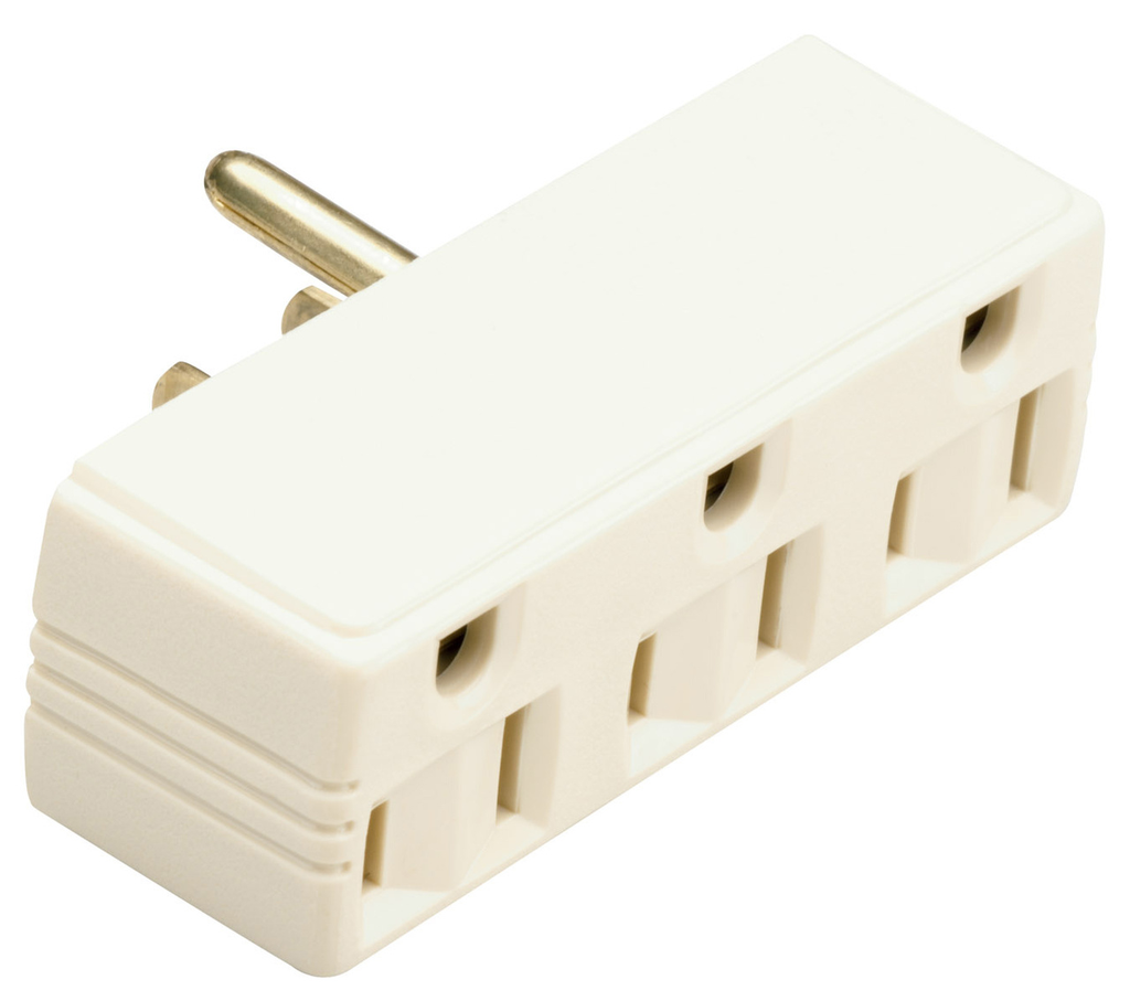 Product image for Pass & Seymour 697-I Plug-in outlet adapter, single to triple, double pole, triple wire, 15 amp, 125 V - Ivory