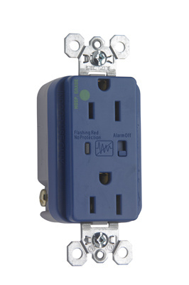 Product image for Pass & Seymour 8200-BLSP Hospital Grade Surge Protective Duplex Receptacle, Back & Side Wire, 15A 125V - Blue