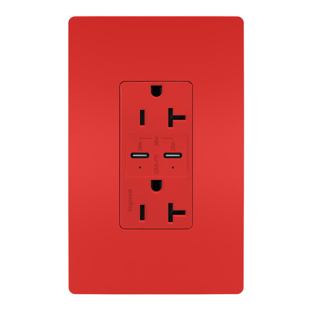 Mayer-DDS-radiant® 20A Tamper Resistant Ultra Fast PLUS Power Delivery USB Type C/C Outlet, Red-1