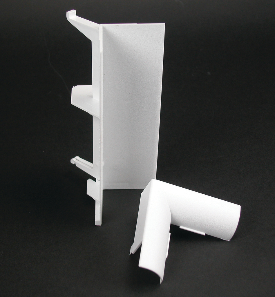 Product image for Wiremold 5017CWH 5-5/16 x 1-5/8" White Non-Metallic Multiple Channel Raceway Internal Elbow Cover