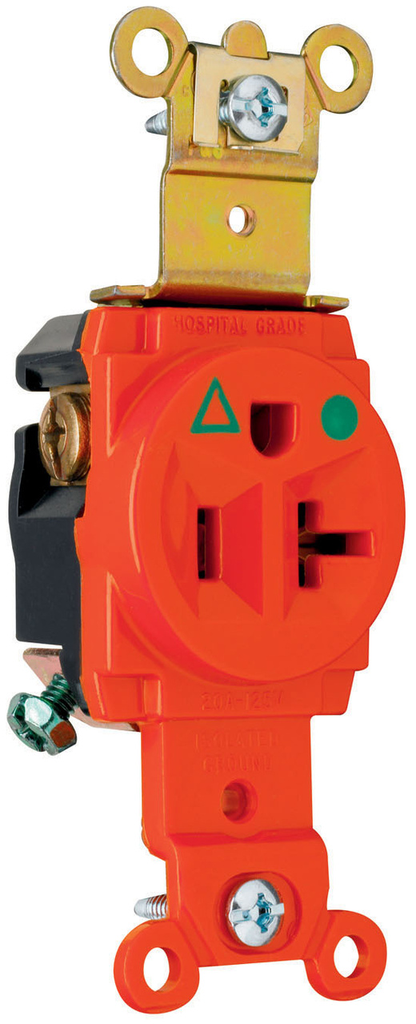 Product image for Pass & Seymour IG8301 Isolated Ground Heavy-Duty Hospital Grade Single Receptacle, Back & Side Wire, 20A 125V - Orange