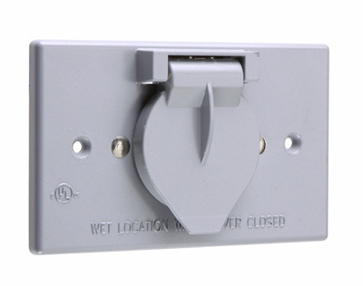 Product image for Pass & Seymour 3778 Weatherproof Self-Closing Cover - Motor Base - Horizontal, Single with 15A 125V Recessed Flanged Inlet - Gray