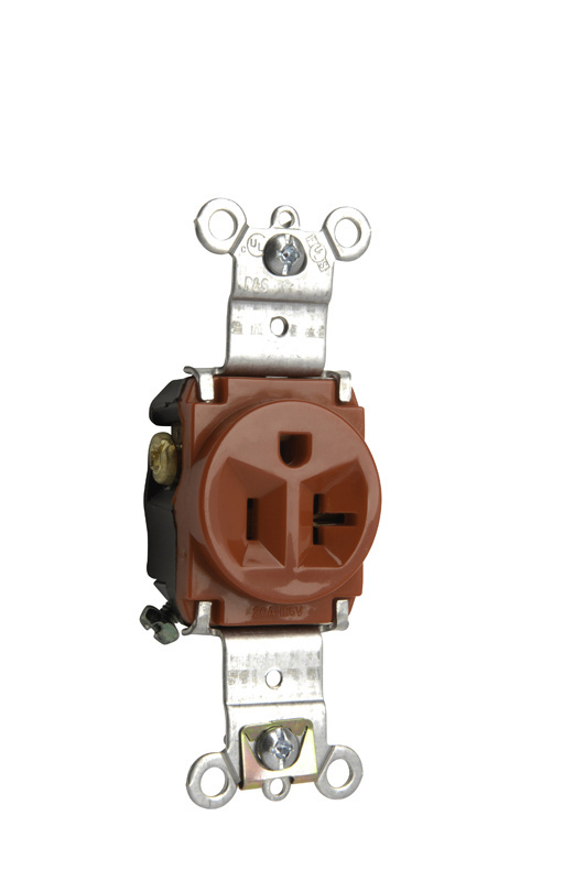 Product image for Pass & Seymour 5361-RED Single Receptacle, HD Spec Grade, 20A 125V, Back & Side Wired - Red