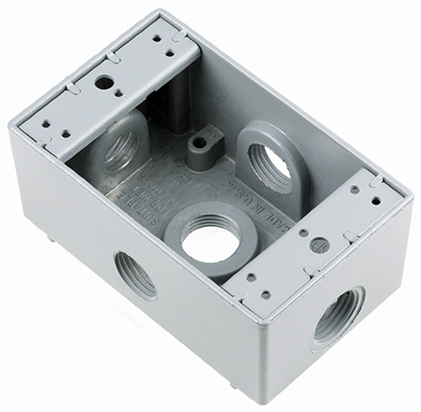 Product image for Pass & Seymour WPB36 3/4 Inch 16.8 In. Gray Die-Cast Aluminum 1-Gang 5-Hole Surface Mounting Weatherproof Box