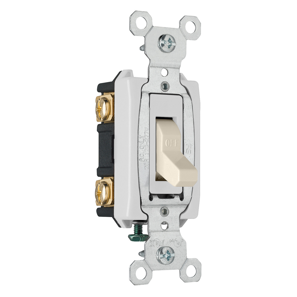 Product image for Pass & Seymour CSB20AC2-LA Construction 2Pole Switch, Back & Side Wire, 20Amp 120/277Volt, Light Almond