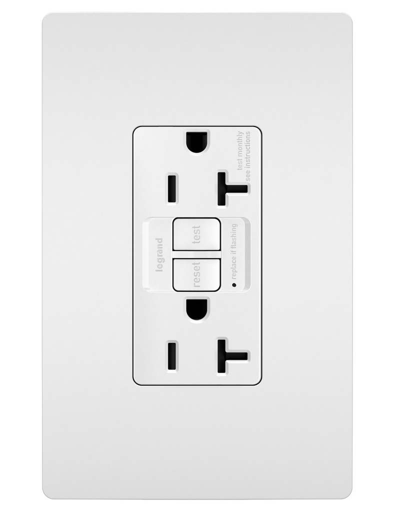 Product image for Pass & Seymour PT2097-TRW 20A 125V Spec-Grade Tamper-Resistant Self-Test GFCI Receptacle - White
