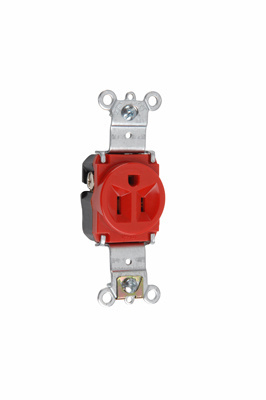 Product image for Pass & Seymour 5261-RED Single Receptacle, HD Spec Grade, 15A 125V Back & Side Wired - Red