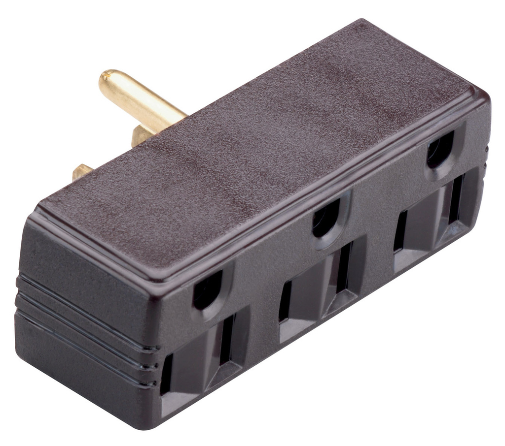 Product image for Pass & Seymour 697 Plug-in outlet adapter, single to triple, double pole, triple wire, 15 amp, 125 V - Brown