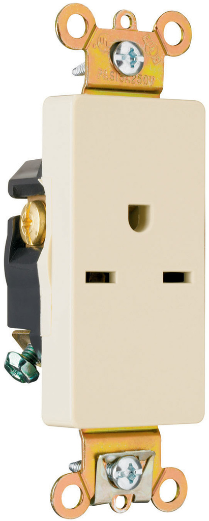 Product image for Pass & Seymour 26661-I Heavy-Duty Decorator Spec Grade Single Receptacle, Back & Side Wire, 15A 250V - Ivory
