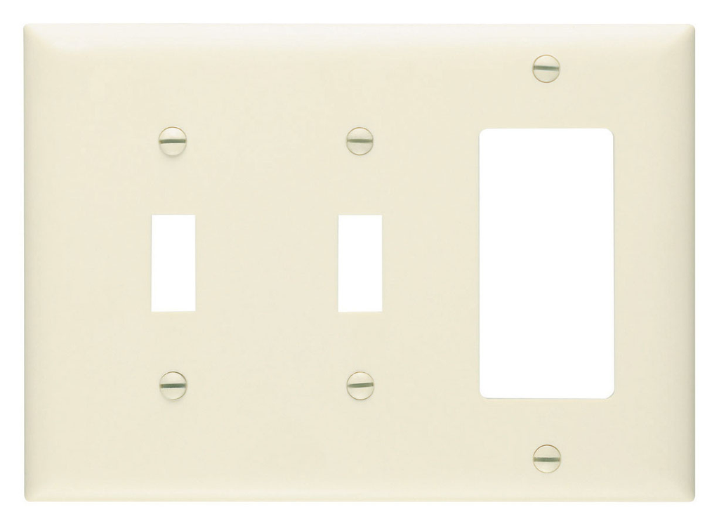 Product image for Pass & Seymour TP226-LA 3Gang Wall Plate, 2-Toggle / 1-Decorator, Nylon, Standard - Light Almond