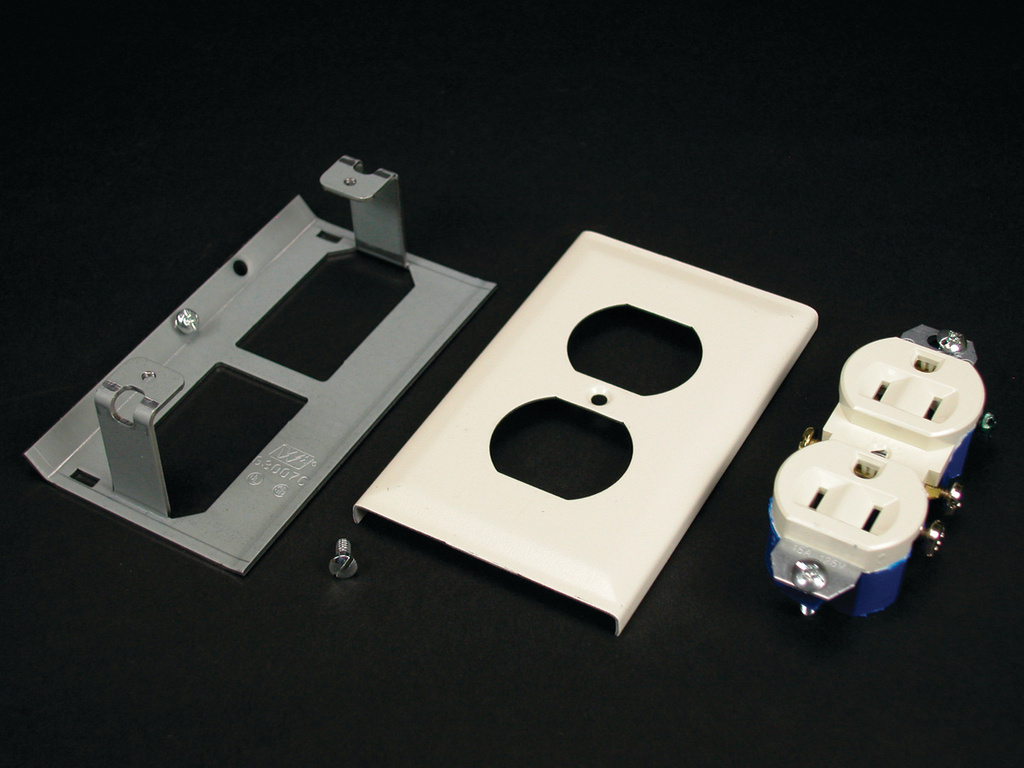 Product image for Wiremold G3043GE 4-1/2" Gray Steel 1-Channel Raceway Duplex Grounding Receptacle Cover