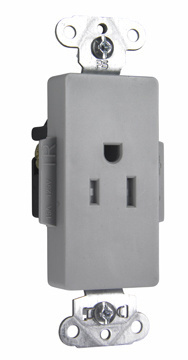 Product image for DECO REC SGL TAMPER RES 15A/125V GRY