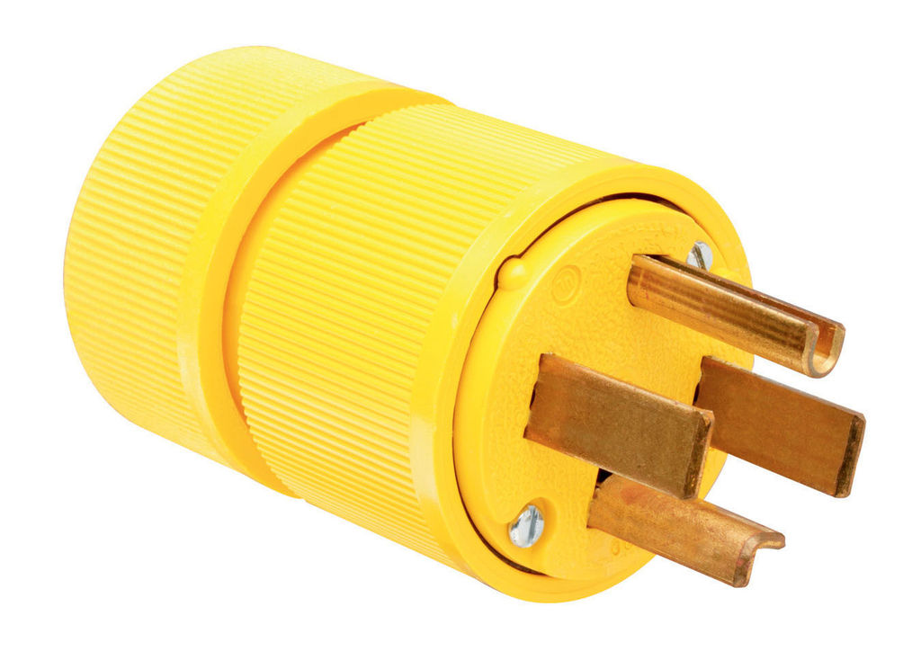 Product image for Pass & Seymour 1431 Gator Grip Plug, 3 pole 3 wire, 30amp 125/250V - Yellow