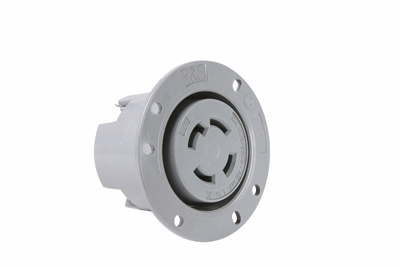 Product image for Pass & Seymour L1430-FO 30 Amp 125/250 VAC 3-Pole 4-Wire NEMA L14-30R Gray Thermoplastic Locking Flanged Receptacle Outlet