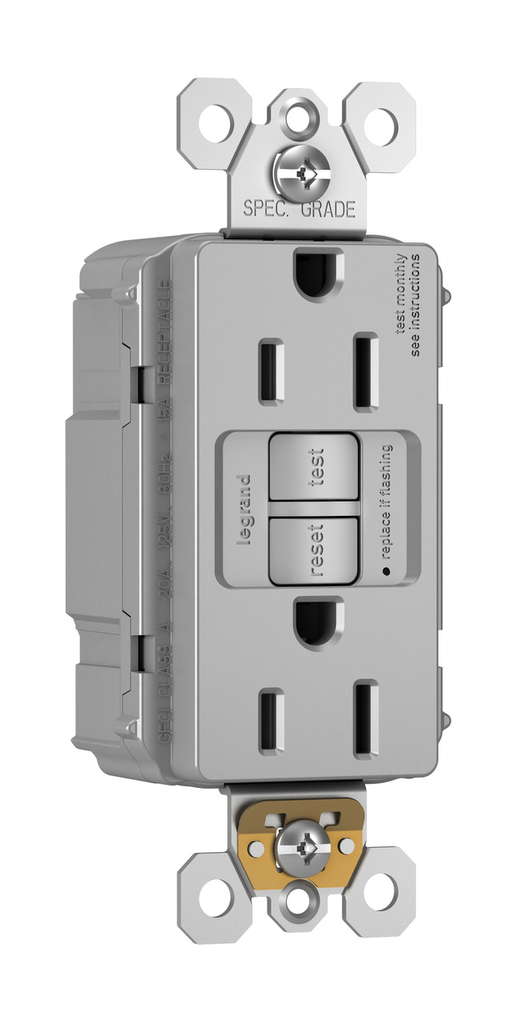 Pass & Seymour PT1597-GRY 15A 125V Plugtail Self-Test GFCI Duplex Receptacle - Gray Product image for Pass & Seymour PT1597-GRY 15A 125V Plugtail Self-Test GFCI Duplex Receptacle - Gray