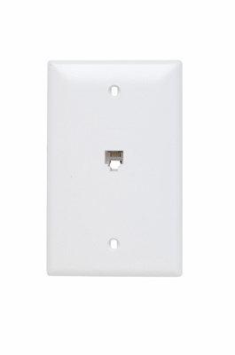 Product image for Pass & Seymour TPTE1-W Single Gang Opening Modular Four Conductor Telephone Jack With Wall Plate, White