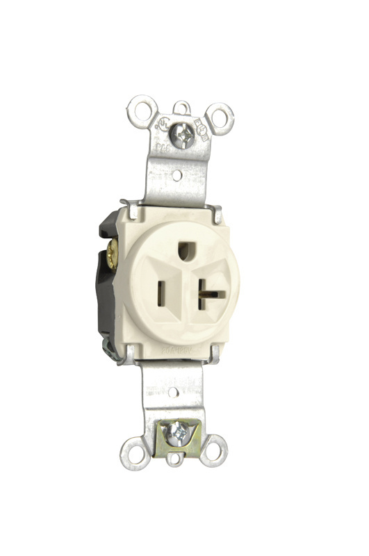 Product image for Pass & Seymour 5361-LA Single Receptacle, HD Spec Grade, 20A 125V, Back & Side Wired - Light Almond