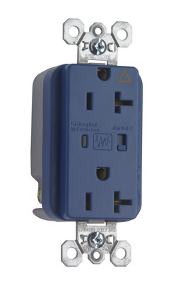 Product image for Pass & Seymour IG5362-BLSP Isolated Ground Surge Protective Duplex Receptacle, Back & Side Wire, 20A 125V - Blue