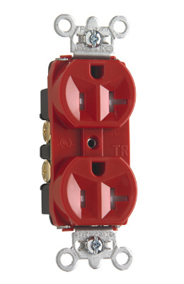 Product image for Pass & Seymour TR5362RED 125 Volt 20 Amp Red Back and Side Wire Tamper Resistant Hard Use Spec Grade Receptacle