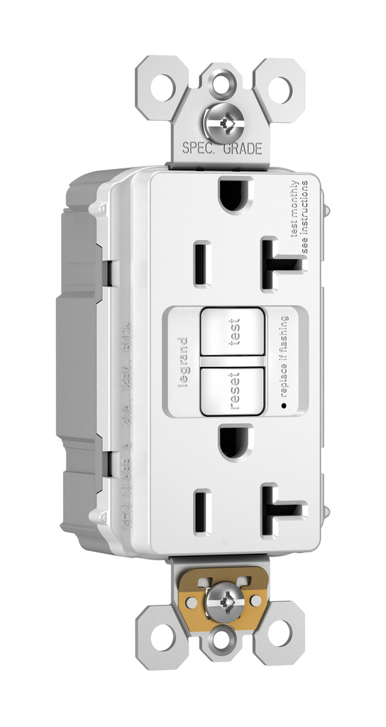 Product image for Pass & Seymour PT2097-W 20A 125V Plugtail Self-Test GFCI Duplex Receptacle - White