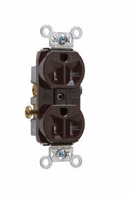 Product image for Pass & Seymour TR20 20 Amp 125 VAC 2-Pole 3-Wire NEMA 5-20R Brown Nylon Tamper-Resistant Duplex Receptacle