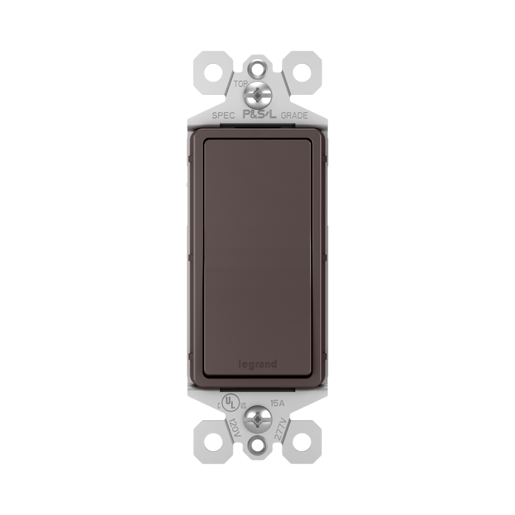 Product image for Pass & Seymour TM870-DBCC10 Decorator Switch, 1Pole, 15A 120/277V w/ Ground, Side and Back Wire - Dark Bronze
