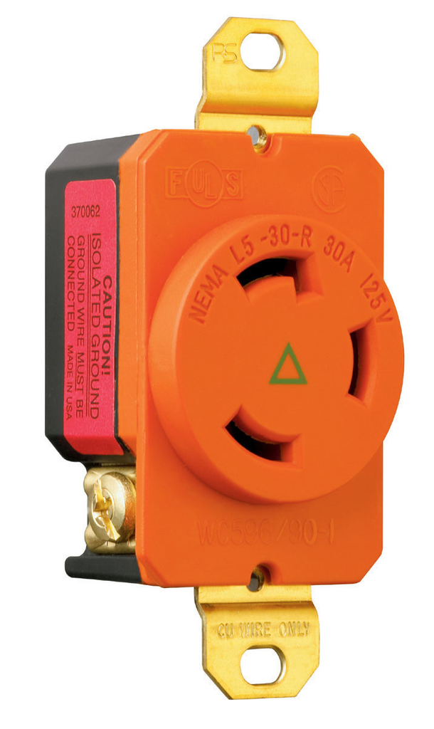 Product image for Pass & Seymour IGL530-R Turnlok Single Receptacle, 3wire, 30amp 125V Isolated Ground - Orange