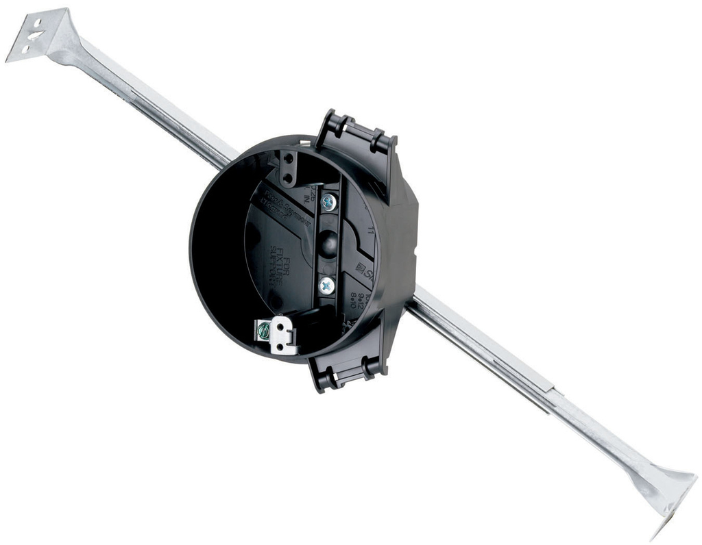 Product image for Pass & Seymour S1-20-HGAC 4" Round Ceiling Box w/ 16-24" Adjustable Bar Hanger & Ground Lug, 2-3/16" Deep, Thermoplastic, 20.25cu.in