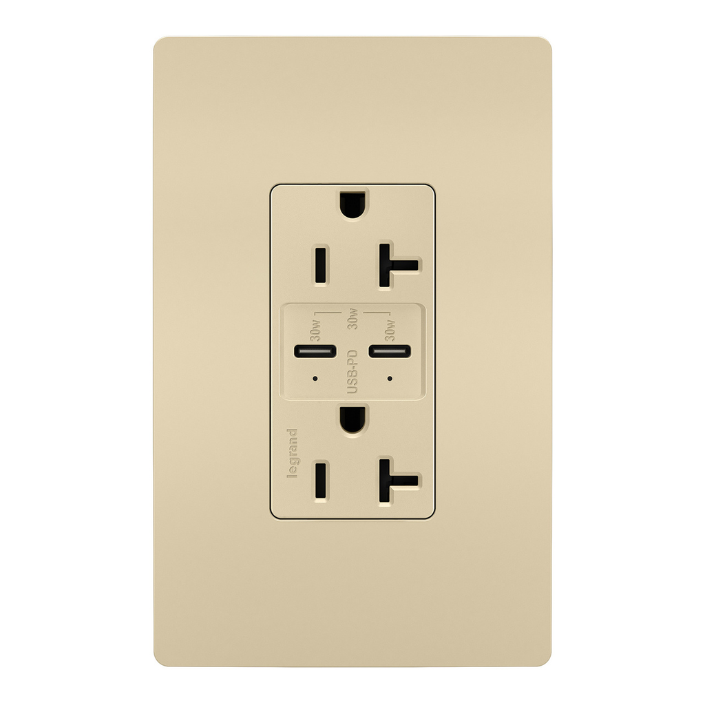 Mayer-DDS-radiant® 20A Tamper Resistant Ultra Fast PLUS Power Delivery USB Type C/C Outlet, Ivory-1