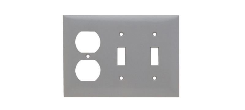 Product image for Pass & Seymour SP28-GRY 3-Gang 2-Toggle 1-Duplex Gray Smooth Thermoset Plastic Standard Combination Wallplate