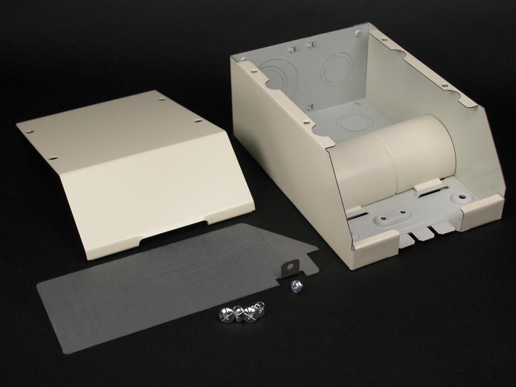 Product image for Wiremold V2410DFO 7-1/8 x 4-3/4 x 2-7/8" Ivory Steel 2-Channel Raceway Divided Entrance End