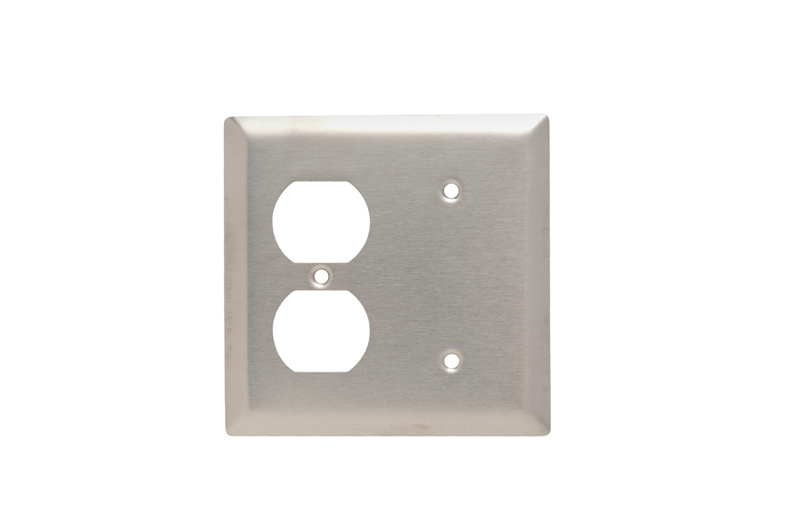 Product image for Pass & Seymour SS148 2-Gang 1-Blank 1-Duplex Receptacle Smooth Brushed Stainless Steel Standard Combination Wallplate