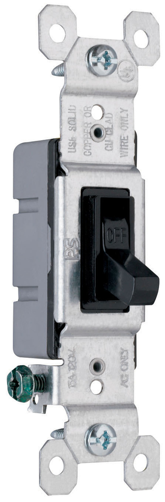 Product image for Pass & Seymour 660-BKG 15 Amp 120 VAC 1-Pole Black Thermoplastic Toggle Switch