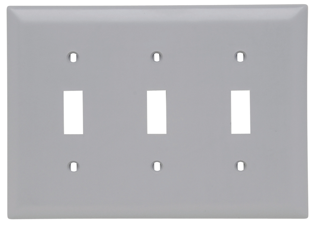 Product image for Pass & Seymour TP3-GRY 3Gang Wall Plate, Toggle Switch, Nylon, Standard - Gray