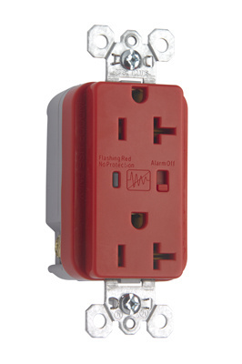Product image for Pass & Seymour 5362-REDSP Surge Protective Extra Heavy-Duty Duplex Receptacle, Back & Side Wire, 20A 125V - Red