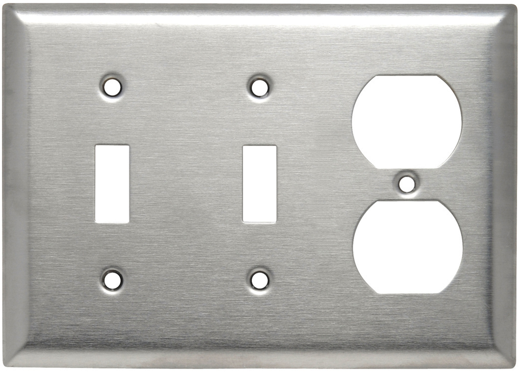Product image for Pass & Seymour SS28 3-Gang Wallplate, 2-Toggles / 1-Duplex, 302/304 Stainless Steel